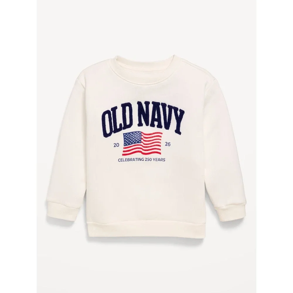 Old Navy Boy's Oversized 250 Years Flag Logo 2026 Sweatshirt - Sea Salt - 4T